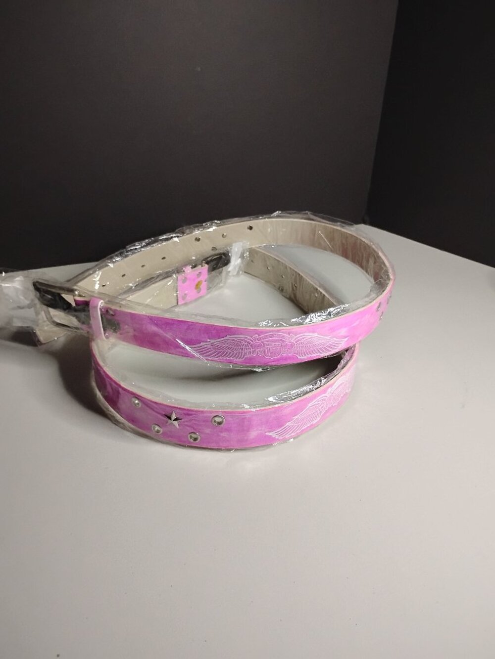 Unofficial Harley Davidson Genuine Leather Women Belts Size M Pink Wings